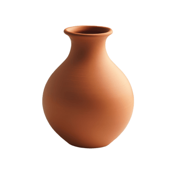Ceramic clay vase in terracotta color showcasing minimalist design with smooth curves, Ceramic, clay vase in terracotta coloursisolated on white background V1 png