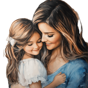 Joyful moment of mother and daughter bonding while painting together indoors, Happy young mother and daughter painting png