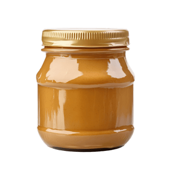 Jar of creamy peanut butter in a glass container on a Transparent background, Jar peanut butter isolated on background png
