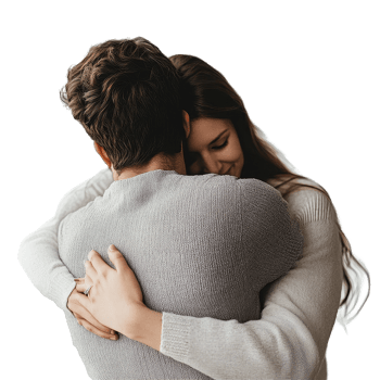 Loving couple sharing a tender hug from behind in a bright and cozy indoor setting, Loving Couple Hugging Back View, Tender Embrace Isolated on Transparent background png