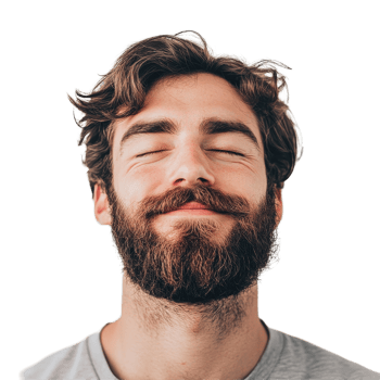 Smiling man with beard and closed eyes poses against simple Transparent background, Man with Beard Closed Eyes Smiling, background png