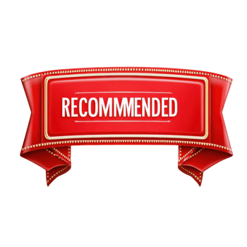 Red recommended ribbon banner on Transparent background for promotional purposes and product highlighting, Red RECOMMENDED Ribbon Banner on background png