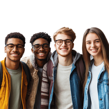 Diverse group of multi ethnic students smiling together on a plain background, Group Multi Ethnic Students Isolated On White Background png