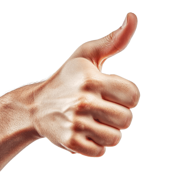 Positive thumbs up hand sign with a clear Transparent background expressing approval and encouragement, Positive Thumbs Up Hand Sign on background png