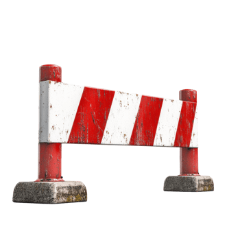 Red and white concrete road barrier stands isolated on a Transparent background, Red and white concrete road barrier isolated on background png