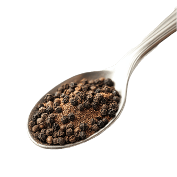 Pepper powder spice in stainless steel spoon on Transparent background enhances flavor in cooking, pepper powder spice in stainless steel spoon on background png