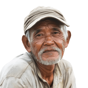 Elderly man with a warm smile on a Transparent background reflecting wisdom and experience, Old man on background png
