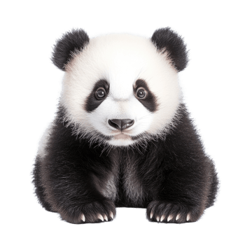 Cute panda sitting on a Transparent background with an adorable expression and fluffy fur, Cute panda. background png