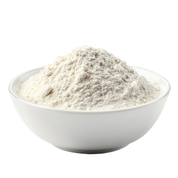 Flour heap in a white bowl isolated on alpha layer for culinary and baking purposes, Pile of flour in white bowl isolated on alpha layer png