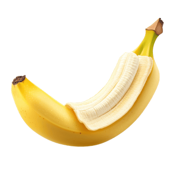 Slice of banana with peel removed on a plain Transparent background showcasing its vibrant color and texture, slice banana on background png