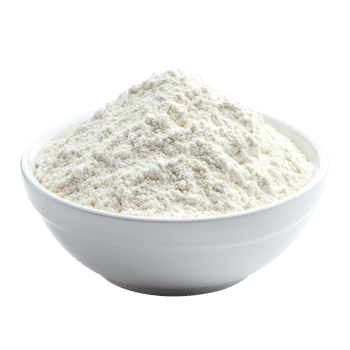 Pile of flour in a white bowl isolated on a clean background for cooking and baking purposes, Pile of flour in white bowl isolated on alpha layer png