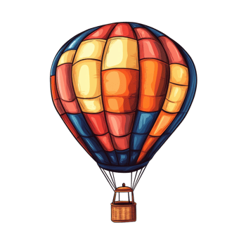 Colorful hot air balloon floating against a cartoon style white backdrop in a playful and bright atmosphere, Hot air balloon with cartoon style white background png