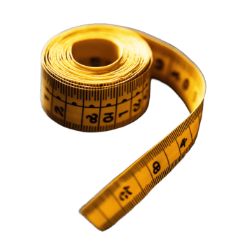 Yellow tape measure coiled neatly on a dark wooden surface showing clear measurement markings and numbers, Yellow tape measure or centimeter rolled up png