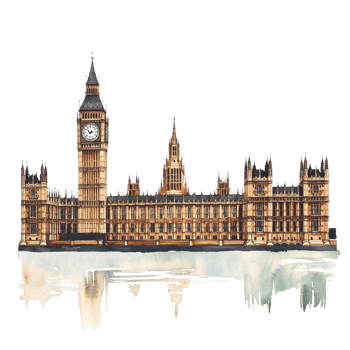 Big Ben and Houses of Parliament showcase iconic London architecture in a beautiful artistic representation, The iconic Big Ben and the Houses Parliament in London, Transparent background png