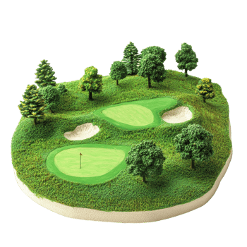 Miniature lush golf course with bunkers and trees on a Transparent background, Lush Golf Course Miniature, background png