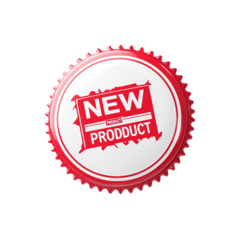 Exciting new product badge showcasing fresh offerings on a clean white backdrop, Red and White NEW PRODUCT Badge on Transparent background png