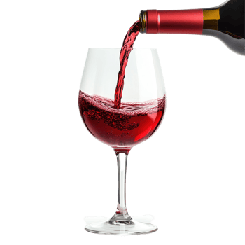Perfectly poured red wine fills a glass against a clean white backdrop, Red wine pouring in glass on white view png