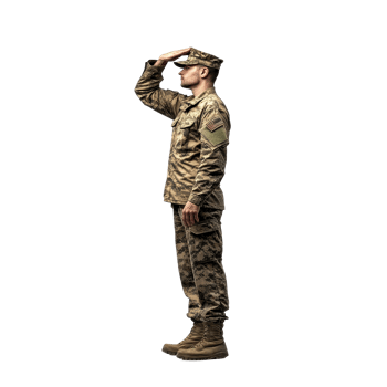 Veteran military soldier in uniform performing a salute with respect and pride while standing isolated, Veteran military salute saluting isolated soldier uniform png