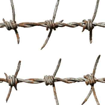 Barbed wire fence close up with rusty details against a Transparent background, Steel Barbed Wire Fence background png