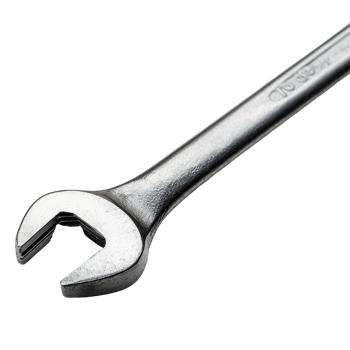 Closeup of a long box end wrench designed for precision repair tasks and mechanical applications, Closeup a long box end wrench for various repair jobs, isolated on a Transparent background png