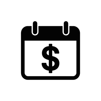A simple black icon features a calendar with a prominent dollar sign in the center, cutouts png
