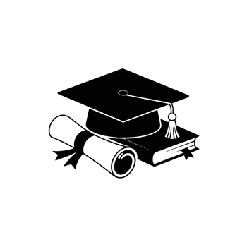 A graduation cap sits atop a closed book, accompanied by a rolled diploma tied with a ribbon cutouts png