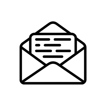 An open envelope containing a letter is depicted in a simple, black line drawing cutouts png