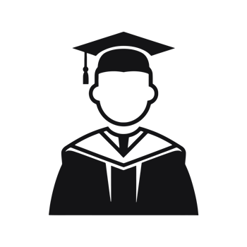A black icon depicts a graduate wearing a cap and gown, symbolizing academic achievement. cutouts png