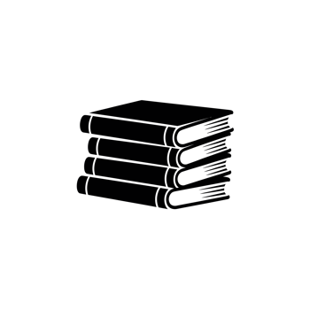 A stack of four books is depicted in a minimalist black design. cutouts png