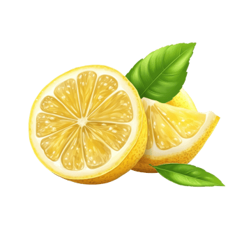 Fresh lemon fruit with vibrant green leaves sliced and halved showcasing juicy inner segments, lemon fruit with leaves, slice and half isolated, Fresh and Juicy LemonTransparent background png