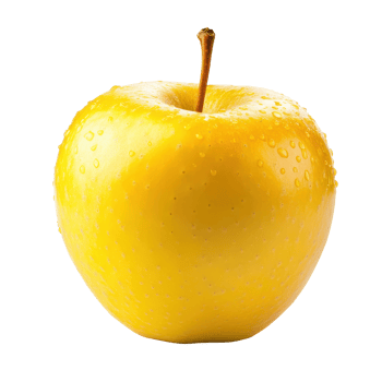 Yellow apple with droplets resting on a clean Transparent background, showcasing its freshness and vibrant color, yellow apple isolated on background png