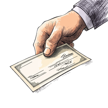 Hand delivering a check for a financial transaction during a business meeting, Male hand with check for financial transaction. png
