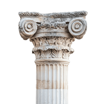 Greek column with intricate carvings standing isolated on a white background for architectural study, Greek column isolated on white background png