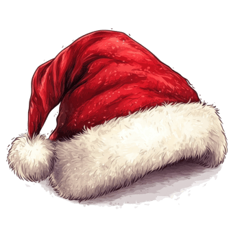 Bright red cartoon Santa hat with white fur trim on a white background, Cartoon Santa hat isolated on white background png