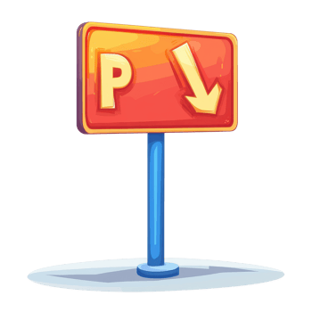 Cartoon parking road sign pointing downward in vibrant colors on a white background, Cartoon parking road sign isolated on white background png