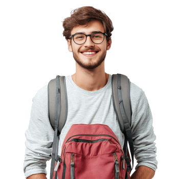 Smiling student with backpack ready for a new academic adventure in a bright environment, Portrait a Smiling Student with Backpack, Transparent background png