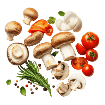 Fresh mushrooms and vegetables arranged on a Transparent background for cooking preparation, mushroom vegetable ingredientisolated on background png