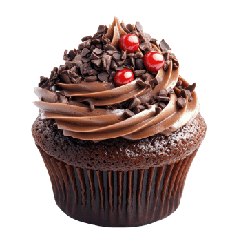 Chocolate cupcake with rich frosting and toppings captured on a white background, chocolate mud cupcake isolated on white background png