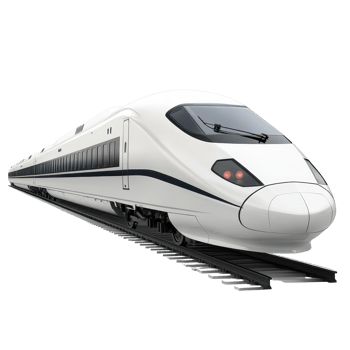 High speed railway bullet train on tracks with a Transparent background, White high speed railway bullet train background png