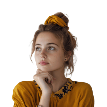 Young woman thoughtfully considering her ideas against a plain Transparent background, young woman thinking background png