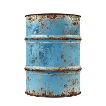 Rusty blue steel oil barrel isolated on Transparent background showcasing weathered textures and industrial aesthetics, Old rusty blue steel oil barrel isolated on background png