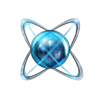 Isolated transparent physics atom symbol on a Transparent background with blue electron orbits, Isolated transparent physics atom background png
