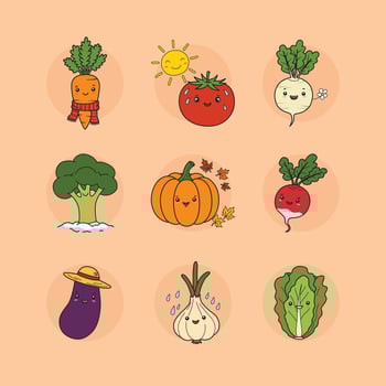 Nine Cute Seasonal Cartoon Vegetables vector