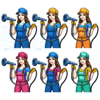 Character bundle for car wash business with several color variants vector