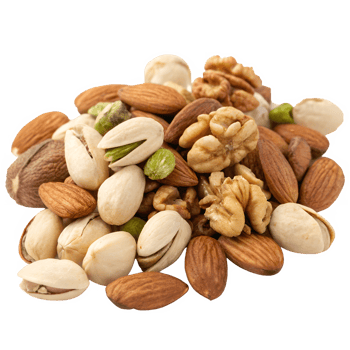 Delicious and nutritious assortment of roasted almonds pistachios walnuts and mixed nuts png