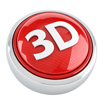 Glossy red 3d button with white text promoting three dimensional graphics png