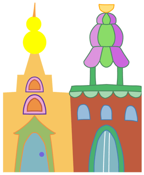 A cartoon building with a tower and a dome png