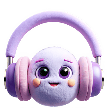 Adorable fluffy character wearing purple headphones enjoys listening to music with a happy expression png