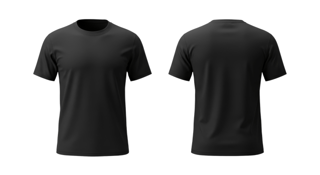 Front and back view of a blank black t-shirt mock-up png