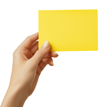 Hand holding a small yellow paper note, isolated on a transparent background png